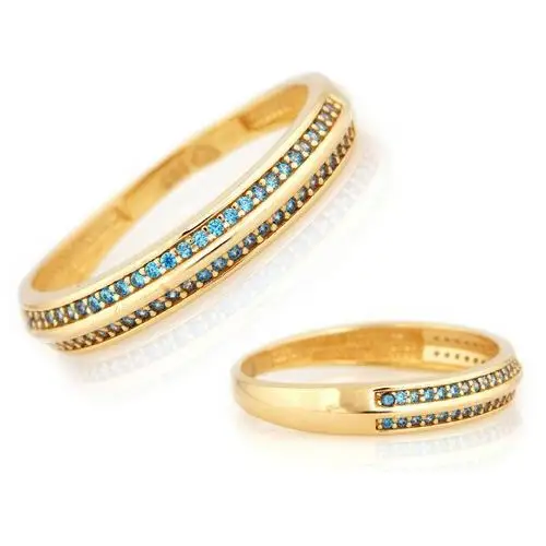 Lovrin Złoty pierścionek 585 z niebieskimi cyrkoniami 1,55g