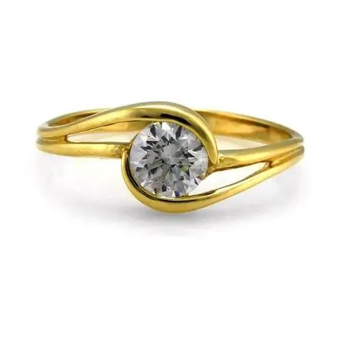 Złoty pierścionek 585 z okrągłą cyrkonią, kolor żółty
