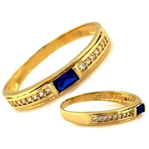 Złoty pierścionek 585 z szafirowymi cyrkoniami 1,74g Lovrin