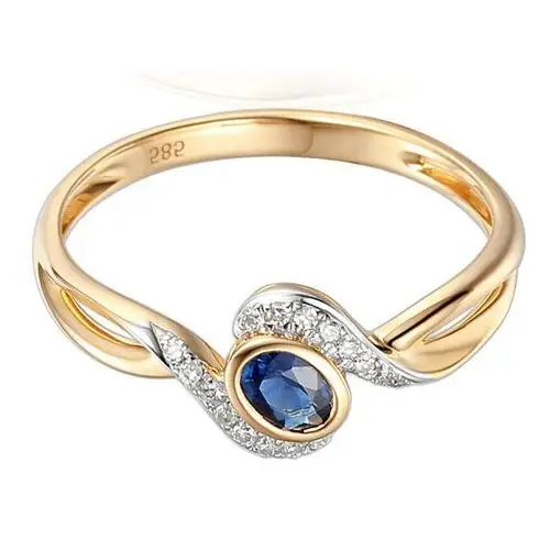 Lovrin Złoty pierścionek 585 zaręczynowy z szafirem diamenty 1,7g