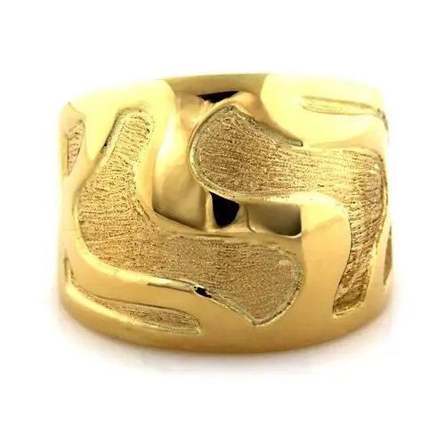 Złoty pierścionek 585 zdobiony satynowany wzór 5,2g, kolor żółty