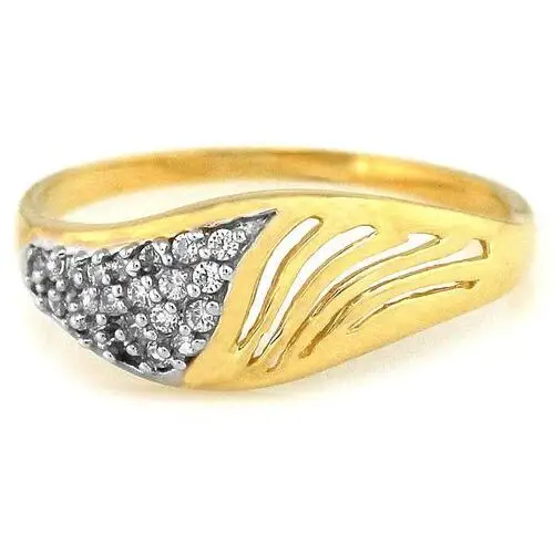 Lovrin Złoty pierścionek damski 585 z cyrkoniami ażur białe złoto