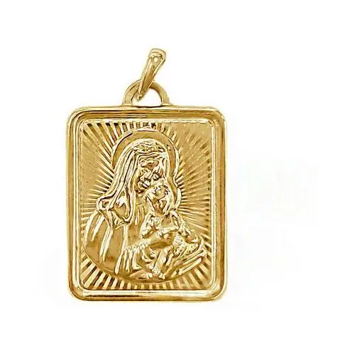 Złoty prostokątny medalik 585 z Matką Boską i Dzieciątkiem Jezus na prezent Chrzest Komunia, 10866.jaslo 1s