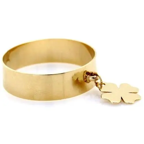 Lovrin Złoty szeroki pierścionek 585 z wiszącą koniczynką 2