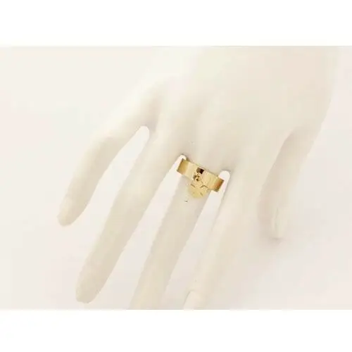 Lovrin Złoty szeroki pierścionek 585 z wiszącą koniczynką 4