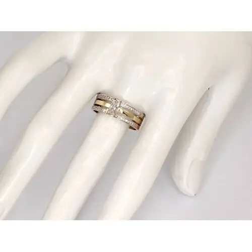 Złoty szroki pierścionek 585 z cyrkoniami trójfazowy Lovrin 3