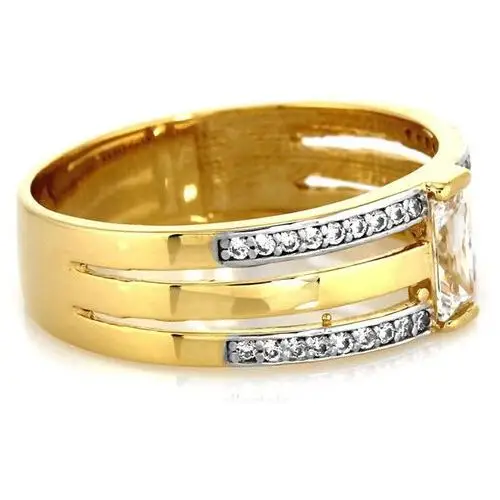 Złoty szroki pierścionek 585 z cyrkoniami trójfazowy Lovrin 2