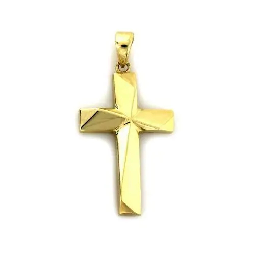 Złoty trójkątny krzyż 585 krzyżyk w 3D na komunie