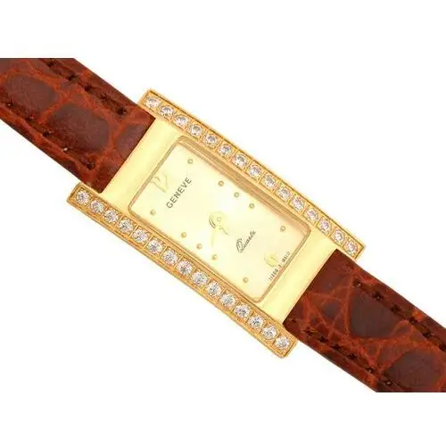 Złoty zegarek damski 585 Geneve skórzany pasek