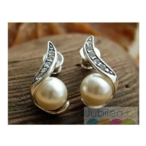 MAESTRO - srebrne kolczyki perła i kryształ, kolor biały