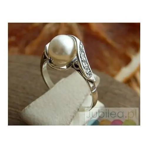 MAESTRO - srebrny pierscionek perła i kryształy, kolor biały