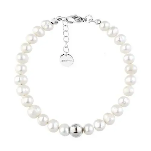 Elegancka bransoletka z białych perełek naturalnych srebrna kulka, kolor biały
