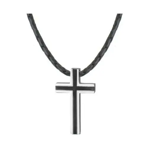 Elegancki naszyjnik z krzyżykiem – srebrno czarny krzyż na czarnym plecionym rzemieniu Manoki