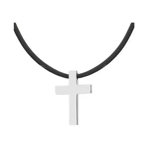 Elegancki naszyjnik z krzyżykiem – srebrny krzyż ze stali szlachetnej na czarnym rzemieniu