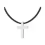 Elegancki naszyjnik z krzyżykiem – srebrny krzyż ze stali szlachetnej na czarnym rzemieniu Sklep
