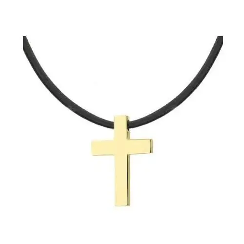 Elegancki naszyjnik z krzyżykiem – złoty krzyż ze stali szlachetnej na czarnym rzemieniu Manoki