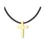 Elegancki naszyjnik z krzyżykiem – złoty krzyż ze stali szlachetnej na czarnym rzemieniu Manoki Sklep