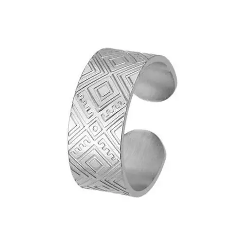 Manoki Gruba srebrna regulowana obrączka w aztecki wzór ze stali