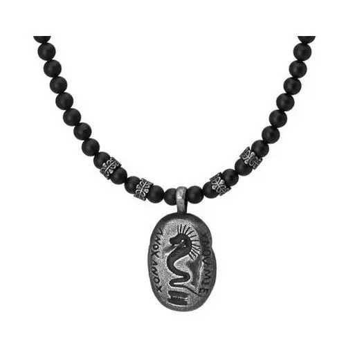 Męski naszyjnik z czarnymi koralikami onyksu i medalionem z wężem Manoki