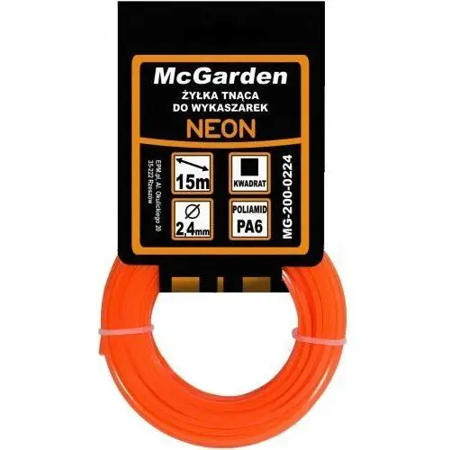 Mc garden Żyłka do wykaszarki kwadrat neon 2,4mm 15m