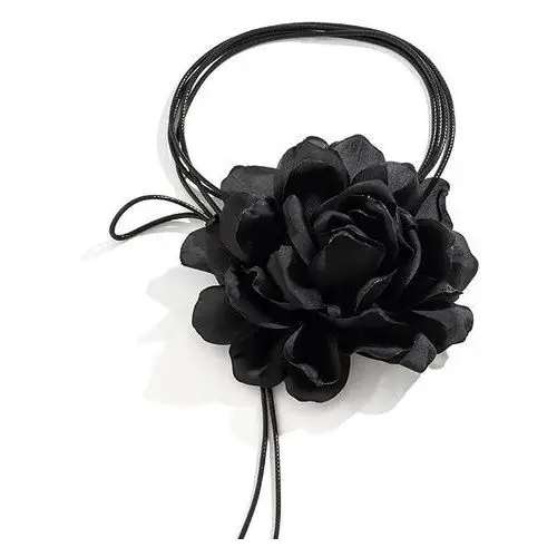 Miss glow Naszyjnik choker ozdobny róża na szyję kwiat na rzemyku elegancki czarny