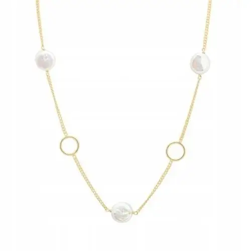 Naszyjnik pozłacany z perłami i kółkami Ania Kruk, kolor biały
