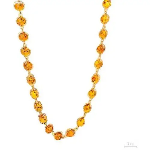 Naszyjnik srebrny pozłacany z koniakowym bursztynem kulki qle, kolor pomarańczowy