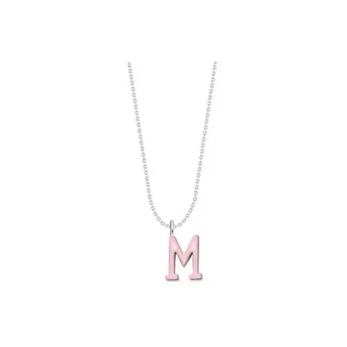 Naszyjnik z literką M z różową emalią na łańcuszku, kolor szary
