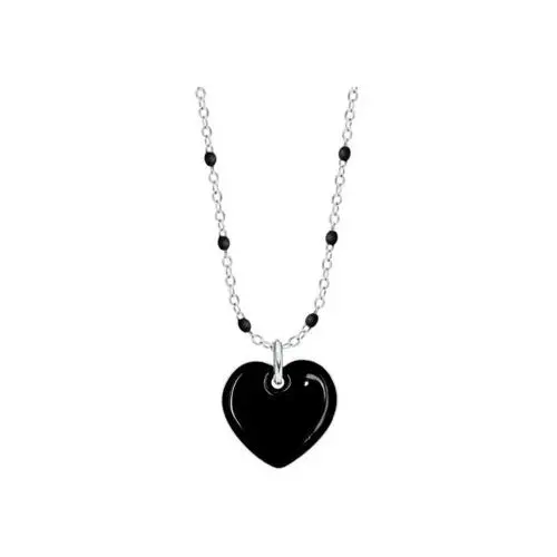 Naszyjnik z sercem z czarną emalią 1,5 cm posrebrzany, kolor czarny