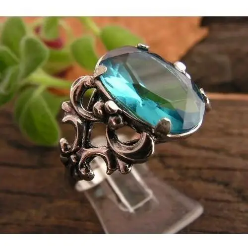 NEMI - srebrny pierścionek z akwamarynem, kolor niebieski
