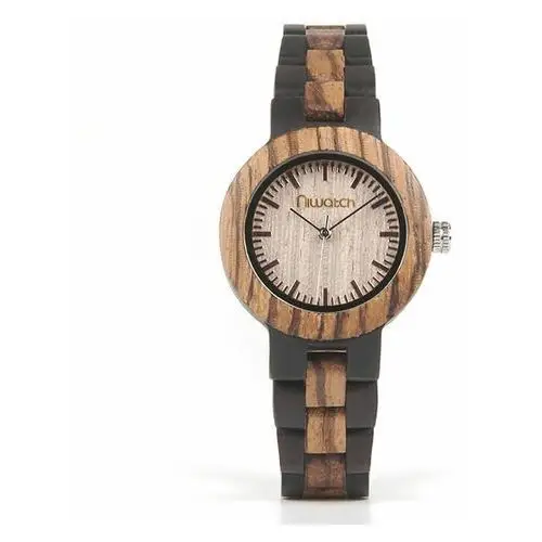 Niwatch Damski zegarek drewniany basic na dwukolorowej bransolecie