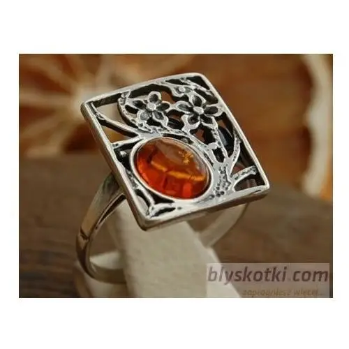 NORMA - srebrny pierścionek z bursztynem, kolor pomarańczowy