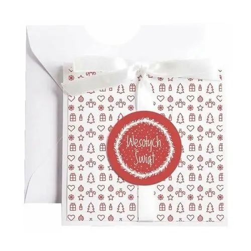 Ochprosze Kartka świąteczna boże narodzenie karnet - biała vintage - czerwone wzory