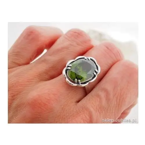 OLIVINE - pierścionek srebrny z oliwinem, kolor szary