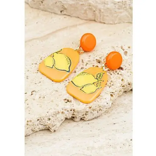 Pomarańczowe Wiszące Kolczyki z Metalicznymi Wstawkami Salori, kolor pomarańczowy