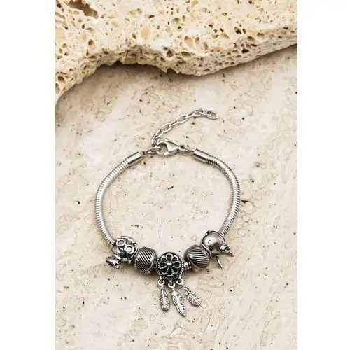 Srebrna Bransoleltka na Grubym Łańcuszku z Zawieszkami Dream Catcher