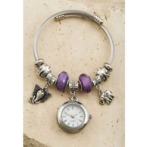 Srebrno-fioletowy wskazówkowy zegarek na bransolecie z koralikami i zawieszkami neoneta Other