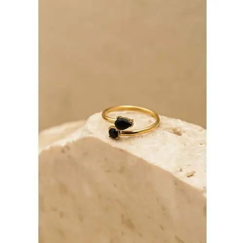 Other Złoto-czarny oplatający pierścionek ozdobiony czarnymi cyrkoniami rialta