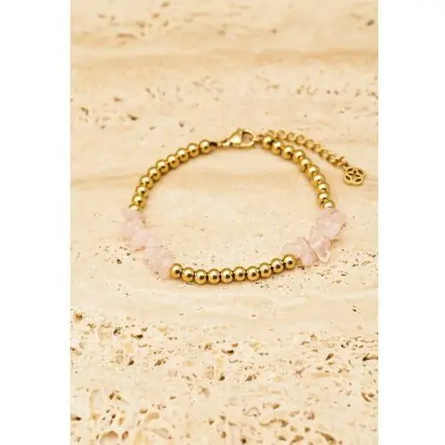 Złoto-różowa bransoletka z ozdobnymi metalowymi koralikami i kamieniami imitującymi różowy kwarc palerida Other