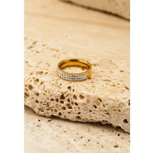 Złoty pierścionek w stylu obrączki ozdobiony cyrkoniami verittesa Other