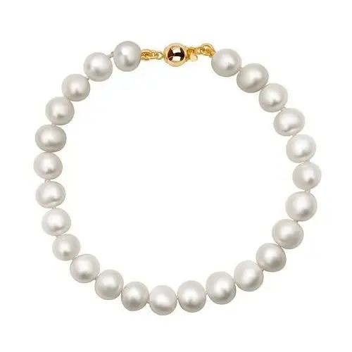 Bransoletka srebrna pozłacana z perłami - Pearls, kolor beżowy