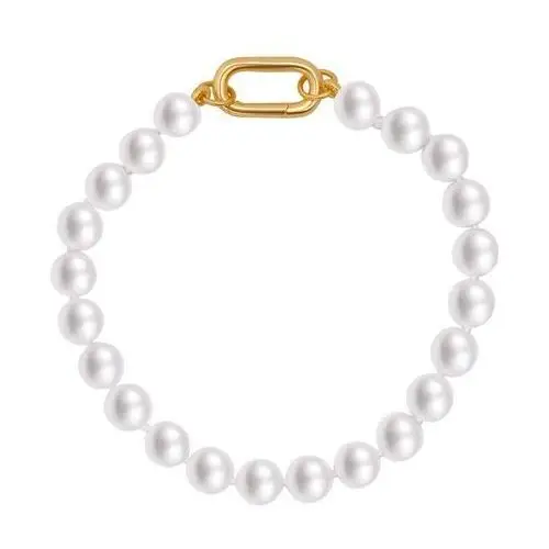 Bransoletka srebrna pozłacana z perłami - Pearls, kolor beżowy