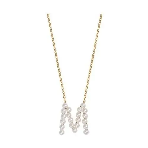 Naszyjnik srebrny pozłacany z perłami - litera m - pearls Pearls - biżuteria yes