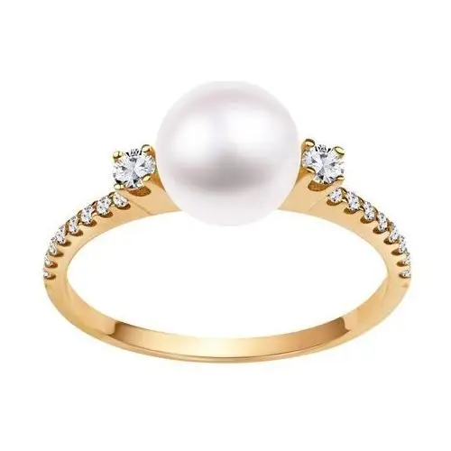 Pierścionek złoty z perłą i cyrkoniami - Pearls
