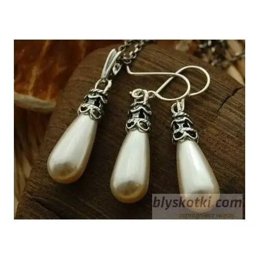 Perłowe sople - srebrny komplet z perłami, kolor biały