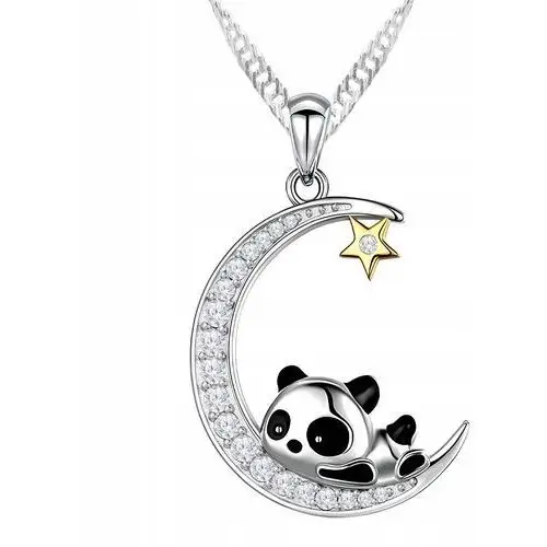 Piękny Naszyjnik Srebrny bff Panda Księżyc Gwiazdka Cyrkonie jak Diamenty