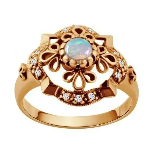 Pierścionek złoty z opalem i diamentami - kolekcja wiktoriańska Wiktoriańska - biżuteria yes