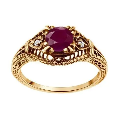 Pierścionek złoty z rubinem i diamentami - kolekcja wiktoriańska Wiktoriańska - biżuteria yes