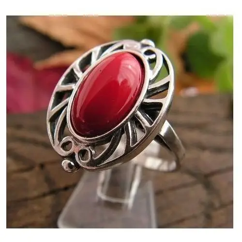 RAGAZZIA - srebrny pierścionek z koralem, kolor czerwony