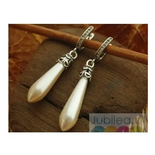 SALZBURG - srebrne kolczyki z kryształem i perłowa sopl, kolor beżowy